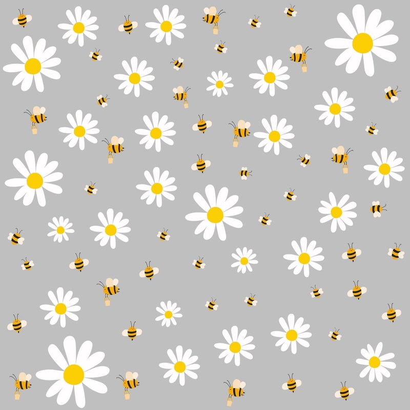 Kasubeso White Daisy and Bees Wall Stickers Easy to Peel and Stick Retro Flower Wall Decals for Girls Bedroom Nursery Living Room Office Floral Wall Decor - Image 1